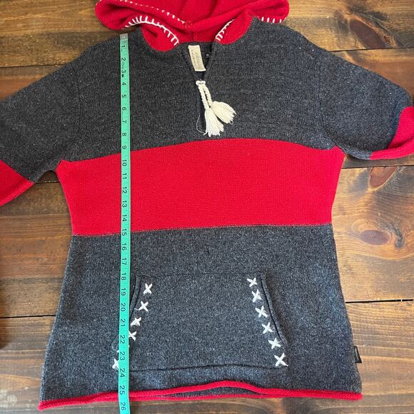 Vintage Obermeyer Wool Red Grey Striped 1/4 Zip Sweater Hoodie Apres Ski W Small - Picture 8 of 13
